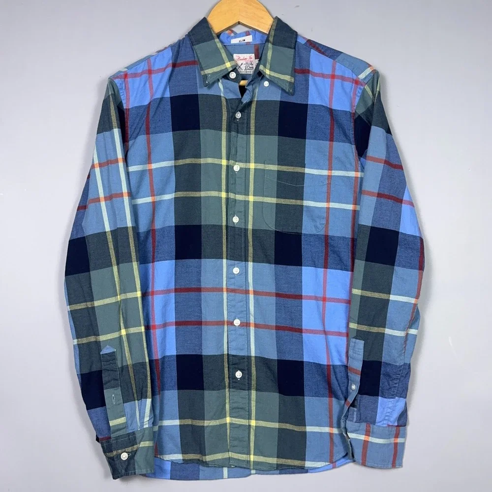 J Crew Slim Broken In Oxford Shirt Mens Size Medium Cotton Plaid Blue Preppy